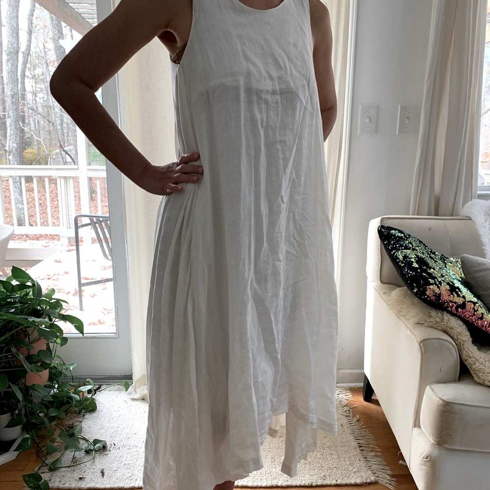 Black Crane Linen Dress
